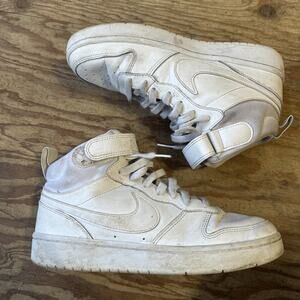 Nike Court Borough Mid 2 Triple White Youth Shoes CD7782-100 GS Size 6Y